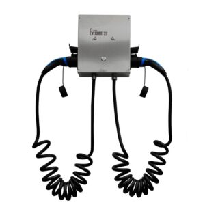 EVEXPERT Evecube 2B+ 2x22kW fali töltő 2 db 5 vagy 7 méteres Type 2 kábellel (energia menedzsment, kijelző, RFID, napelem)