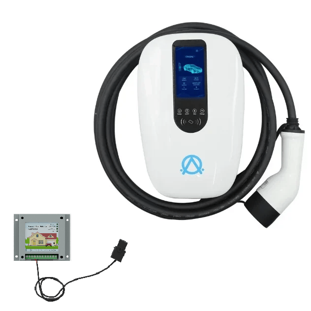 Aurora fali töltő 6-32A / 7,4 kW / 1 fázisú nagy kijelzős okos fali töltő 5 méteres Type 2 kábellel (Wifi, Bluetooth, applikáció, RFID, energia-menedzsment)